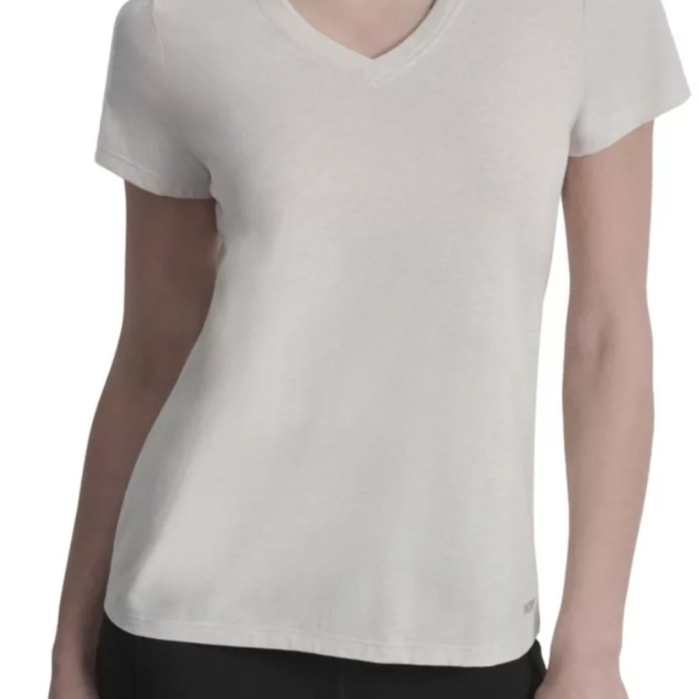 DKNY White V-Neck Short Sleeve Tee